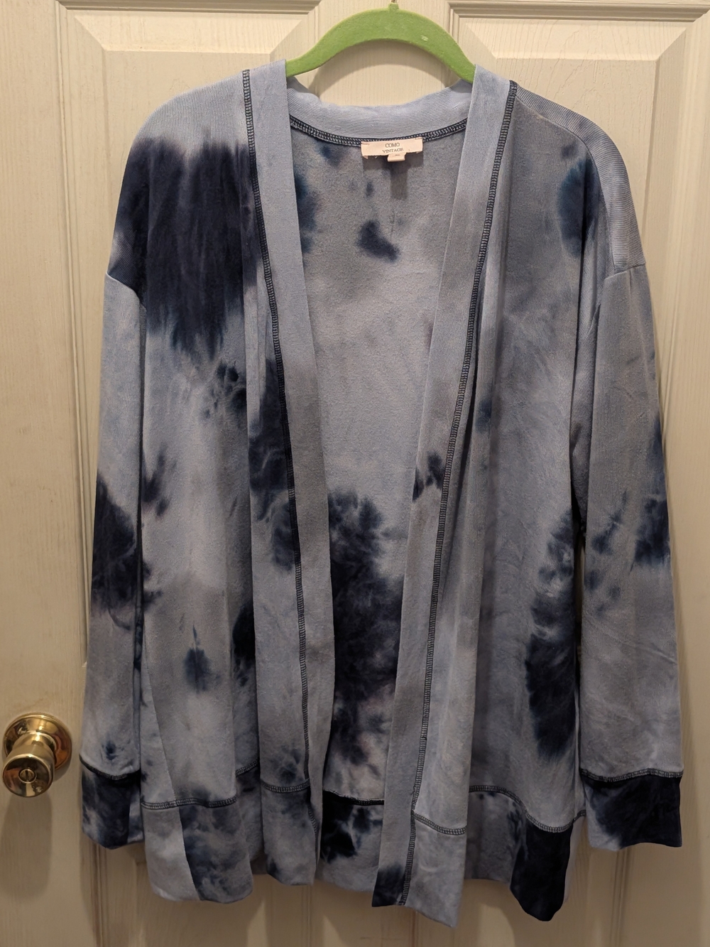 Como Vintage Light Blue and Navy Tie-Dye Open Cardigan XL